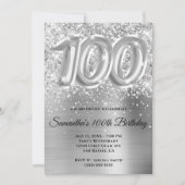 Sparkly Glittery Silver Glam 100th Birthday Kaart (Voorkant)