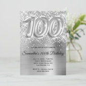 Sparkly Glittery Silver Glam 100th Birthday Kaart (Staand voorkant)
