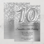 Sparkly Glittery Silver Glam 10th Birthday Kaart (Voorkant / Achterkant)