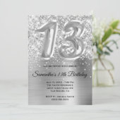 Sparkly Glittery Silver Glam 13th Birthday Kaart (Staand voorkant)