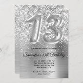 Sparkly Glittery Silver Glam 13th Birthday Kaart (Voorkant / Achterkant)