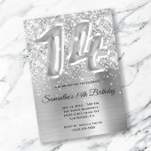 Sparkly Glittery Silver Glam 14th Birthday Kaart