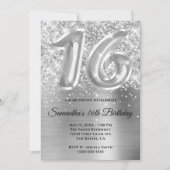 Sparkly Glittery Silver Glam 16th Birthday Kaart (Voorkant)