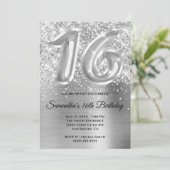 Sparkly Glittery Silver Glam 16th Birthday Kaart (Staand voorkant)