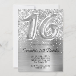 Sparkly Glittery Silver Glam 16th Birthday Kaart