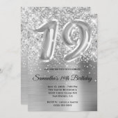 Sparkly Glittery Silver Glam 19th Birthday Kaart (Voorkant / Achterkant)