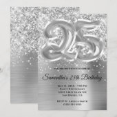 Sparkly Glittery Silver Glam 25th Birthday Kaart (Voorkant / Achterkant)