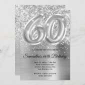 Sparkly Glittery Silver Glam 60th Birthday Kaart (Voorkant / Achterkant)