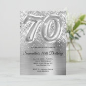 Sparkly Glittery Silver Glam 70th Birthday Kaart (Staand voorkant)