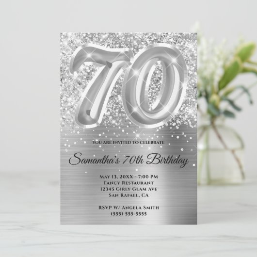 Sparkly Glittery Silver Glam 70th Birthday Kaart (Staand voorkant)