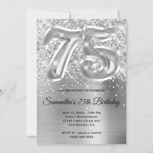 Sparkly Glittery Silver Glam 75th Birthday Kaart (Voorkant)