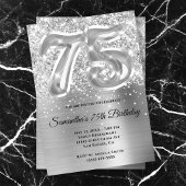 Sparkly Glittery Silver Glam 75th Birthday Kaart