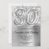Sparkly Glittery Silver Glam 80th Birthday Kaart (Voorkant)