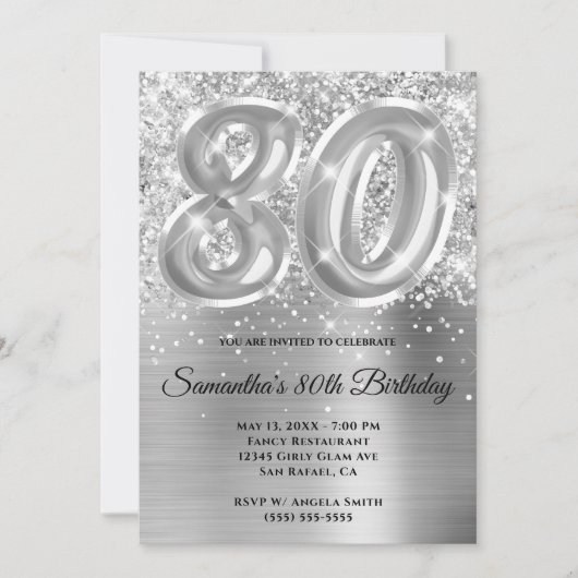 Sparkly Glittery Silver Glam 80th Birthday Kaart (Voorkant)