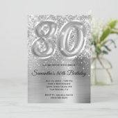 Sparkly Glittery Silver Glam 80th Birthday Kaart (Staand voorkant)
