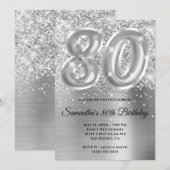 Sparkly Glittery Silver Glam 80th Birthday Kaart (Voorkant / Achterkant)