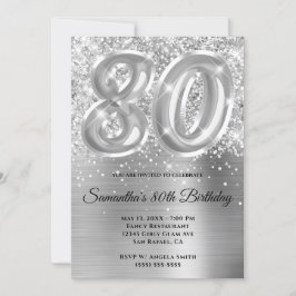 Sparkly Glittery Silver Glam 80th Birthday Kaart
