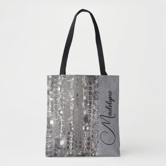 Sparkly Glittery Silver-kralen op maat Tote Bag (Voorkant)