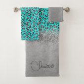 Sparkly Glittery Silver Leopard gepersonaliseerd Bad Handdoek (Insitu)