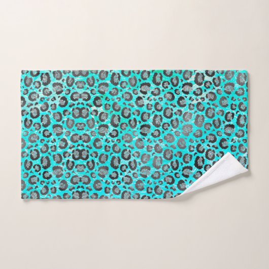 Sparkly Glittery Silver Leopard gepersonaliseerd Bad Handdoek (Handdoek)