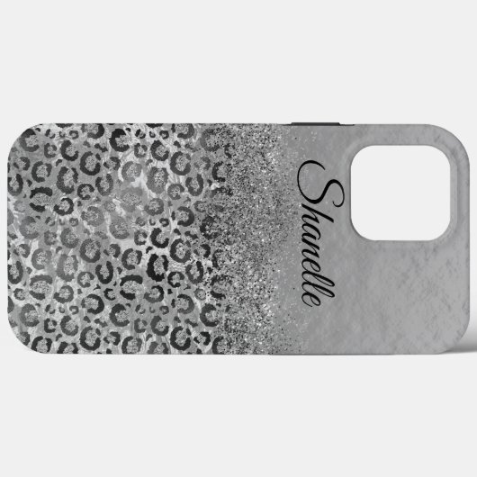 Sparkly Glittery Silver Leopard gepersonaliseerd Case-Mate iPhone Case (Achterkant (horizontaal))