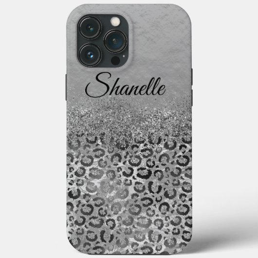 Sparkly Glittery Silver Leopard gepersonaliseerd Case-Mate iPhone Case (Achterkant)