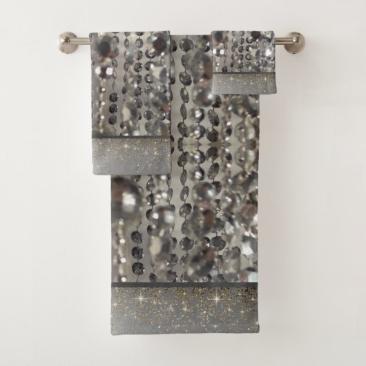 Sparkly Glittery Silver Stringed Beads Bad Handdoek (Insitu)