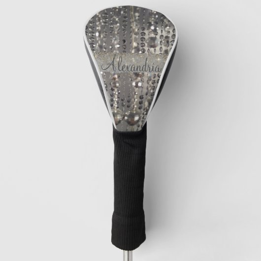 Sparkly Glittery Silver Stringed Beads Golfheadcover (Voorkant)