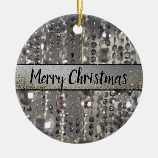 Sparkly Glittery Silver Stringed Beads Keramisch Ornament (Voorkant)