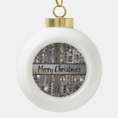 Sparkly Glittery Silver Stringed Beads Keramische Bal Ornament (Voorkant)