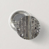 Sparkly Glittery Silver Stringed Beads Ronde Button 3,2 Cm (Voorkant /achterkant)