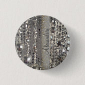 Sparkly Glittery Silver Stringed Beads Ronde Button 3,2 Cm (Voorkant)