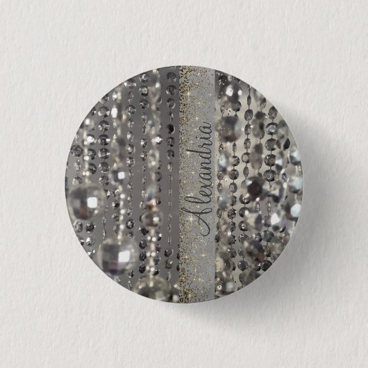 Sparkly Glittery Silver Stringed Beads Ronde Button 3,2 Cm (Voorkant)