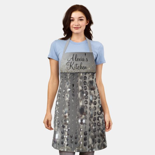 Sparkly Glittery Silver Stringed Beads Schort (Gedragen)