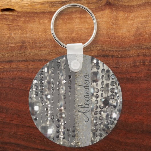Sparkly Glittery Silver Stringed Beads Sleutelhanger (Voorkant)