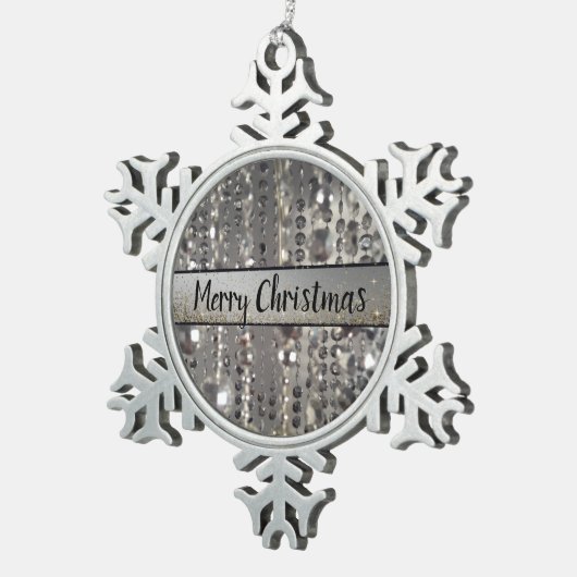 Sparkly Glittery Silver Stringed Beads Snowflak Tin Sneeuwvlok Ornament (Rechts)
