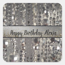 Sparkly Glittery Silver Stringed Beads Vierkante Sticker