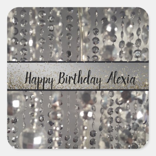Sparkly Glittery Silver Stringed Beads Vierkante Sticker (Voorkant)