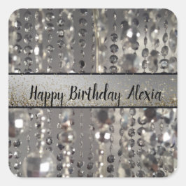 Sparkly Glittery Silver Stringed Beads Vierkante Sticker