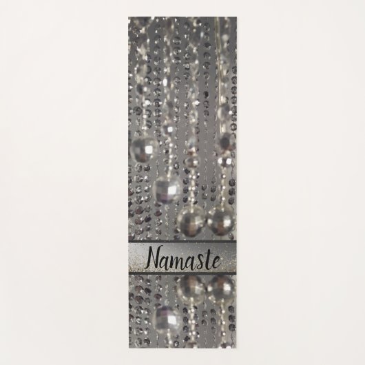 Sparkly Glittery Silver Stringed Beads Yogamat (Voorkant)