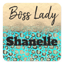 Sparkly Glittery Turquoise Leopard Boss Lady