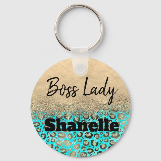 Sparkly Glittery Turquoise Leopard Custom Sleutelhanger (Voorkant)