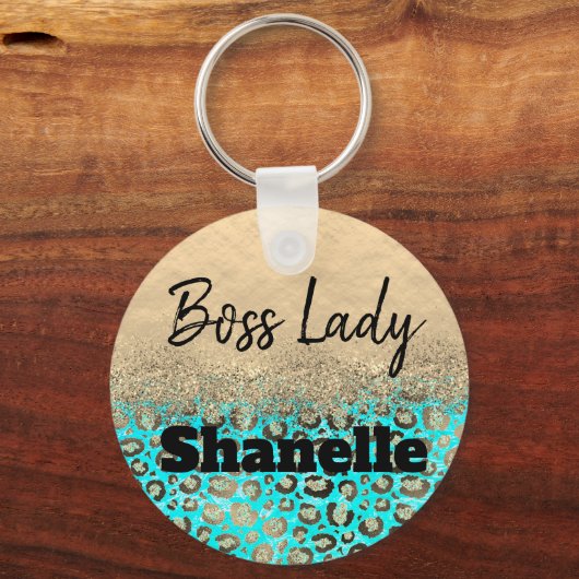 Sparkly Glittery Turquoise Leopard Custom Sleutelhanger (Achterkant)