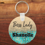 Sparkly Glittery Turquoise Leopard Custom Sleutelhanger (Voorkant)