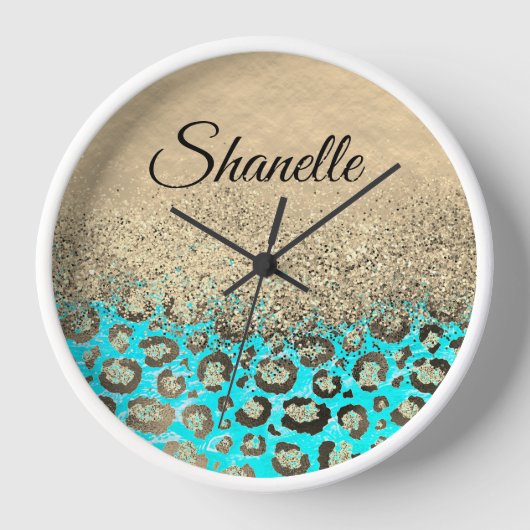 Sparkly Glittery Turquoise Leopard gepersonaliseer (Voorkant)