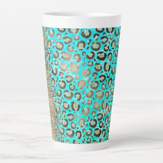Sparkly Glittery Turquoise Leopard Latte Mok (Voorkant)