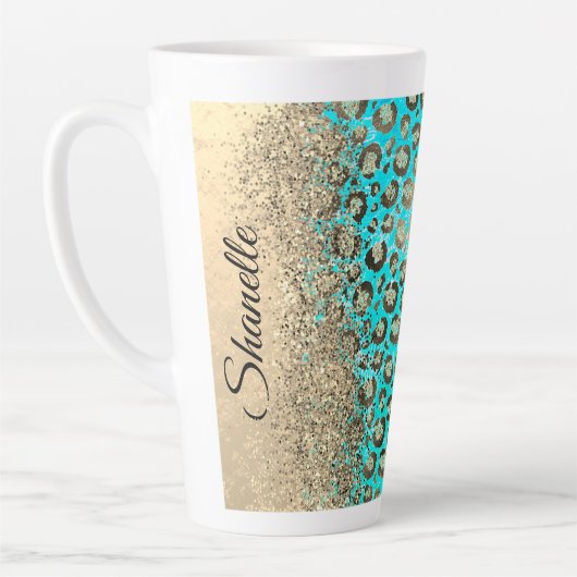 Sparkly Glittery Turquoise Leopard Latte Mok (Links)