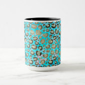 Sparkly Glittery Turquoise Leopard Mok (Midden)