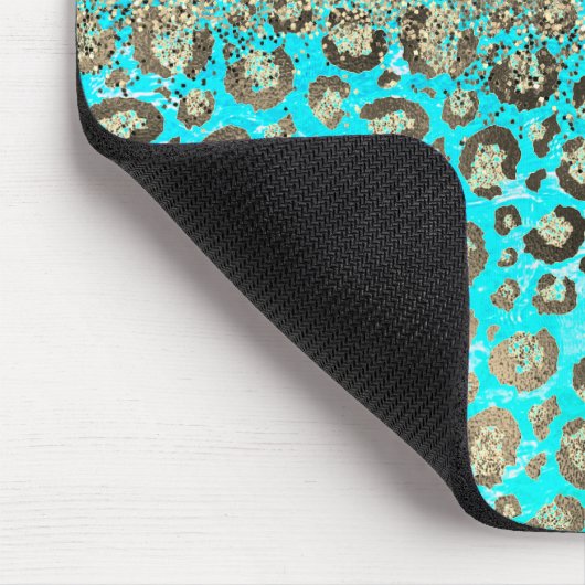 Sparkly Glittery Turquoise Leopard Muismat (Hoek)