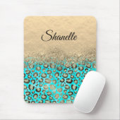 Sparkly Glittery Turquoise Leopard Muismat (Met muis)